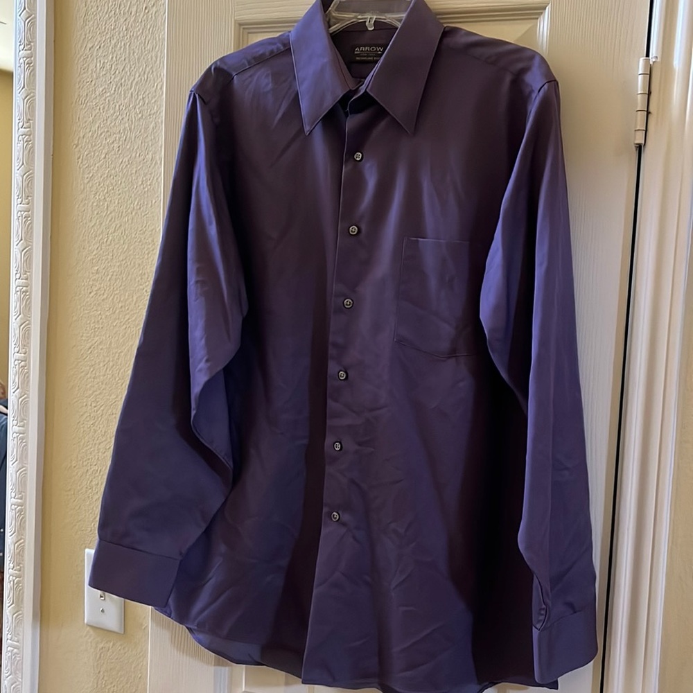 Arrow-Regular Fit-Eggplant Purple-Long Sleeve-Button Down Shirt-Large